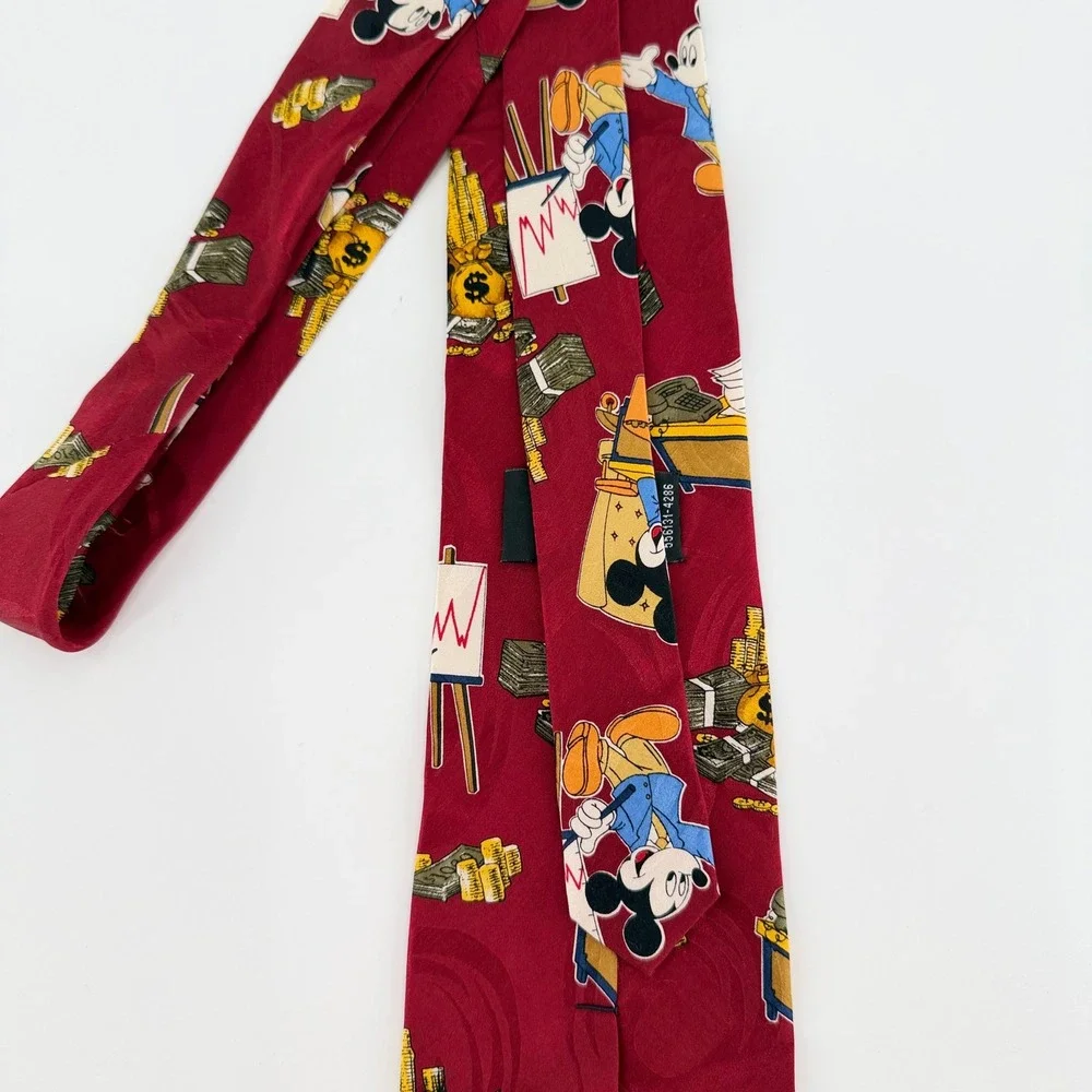 MICKEY UNLIMITED Mickey Mouse Money Silk Tie Red Vintage Disney Businessman